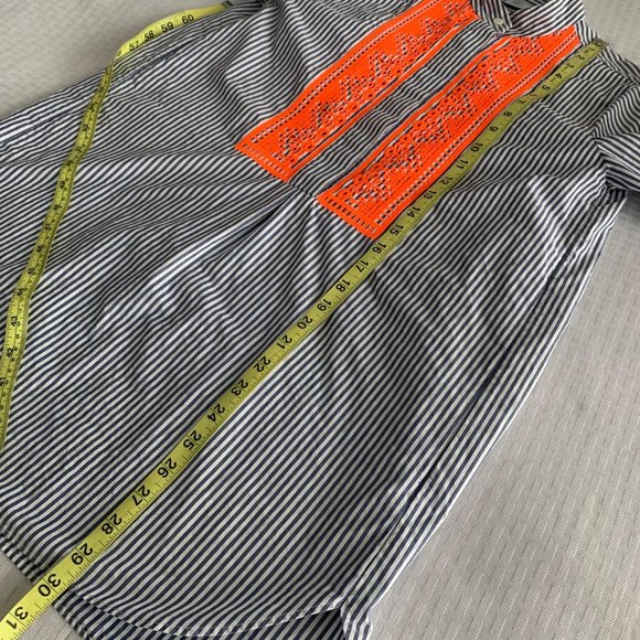 Bogner tunic top Women’s 6 Blue White Stripe Orange Crochet Detail Hidden Button - Picture 10 of 12